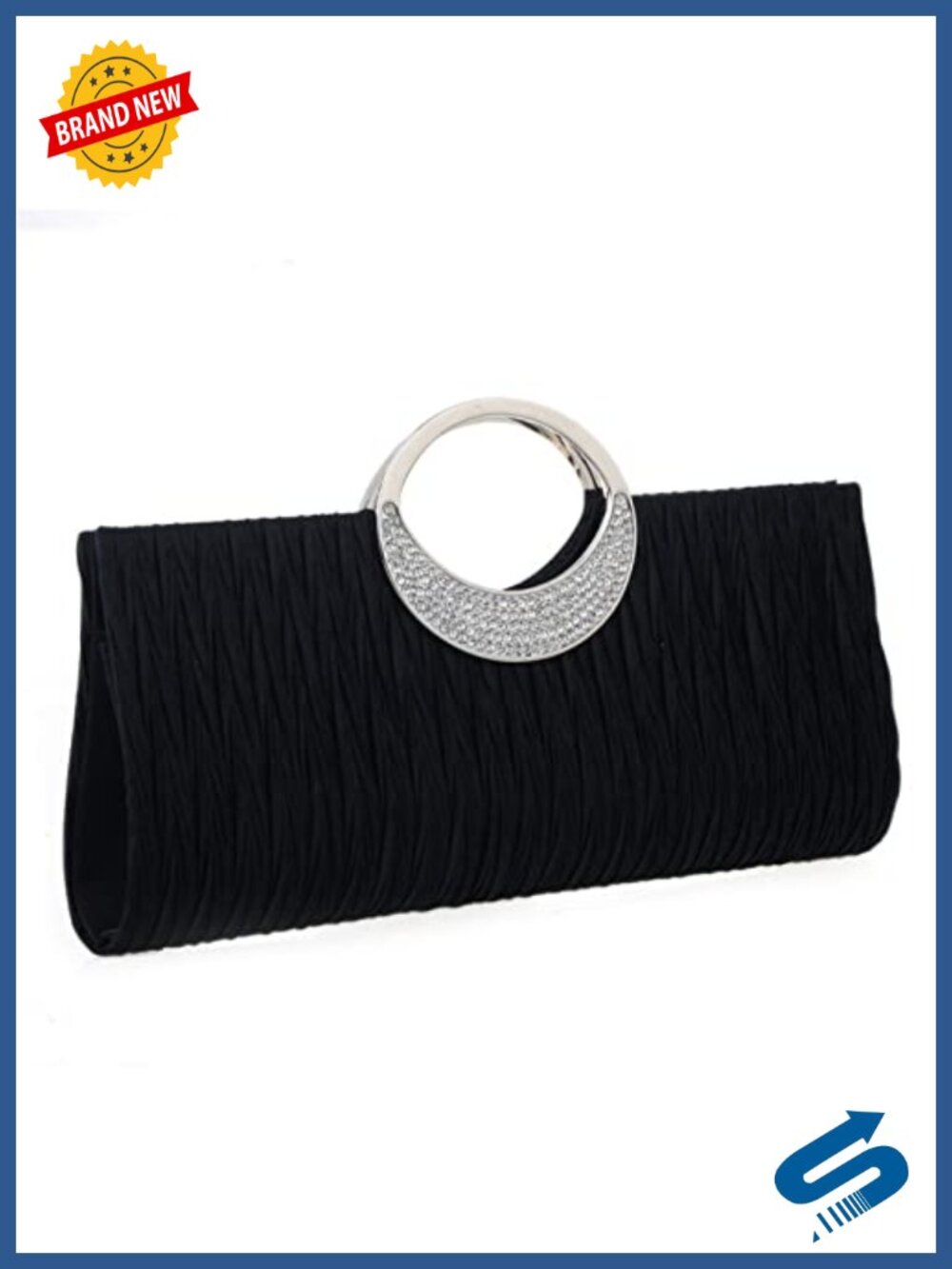 Rhinestone Pleated Clutch Purse Wristlet Wedding Evening Bag
